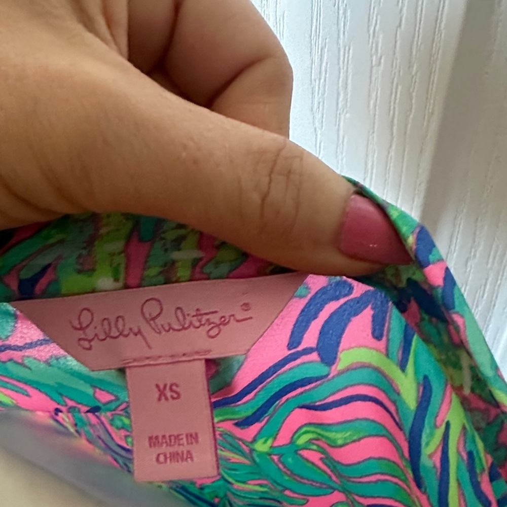 Lilly Pulitzer silk Pink and Green Off-Shoulder Blouse - Picture 5 of 8